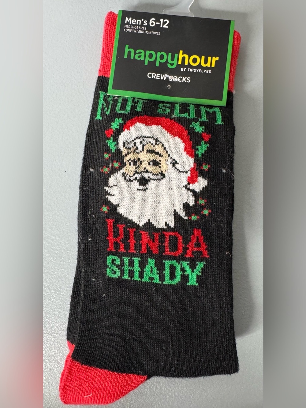 Tipsy Elves not slim kinda shady Crew Socks with Santa - Red & Green Accents - Picture 1 of 1
